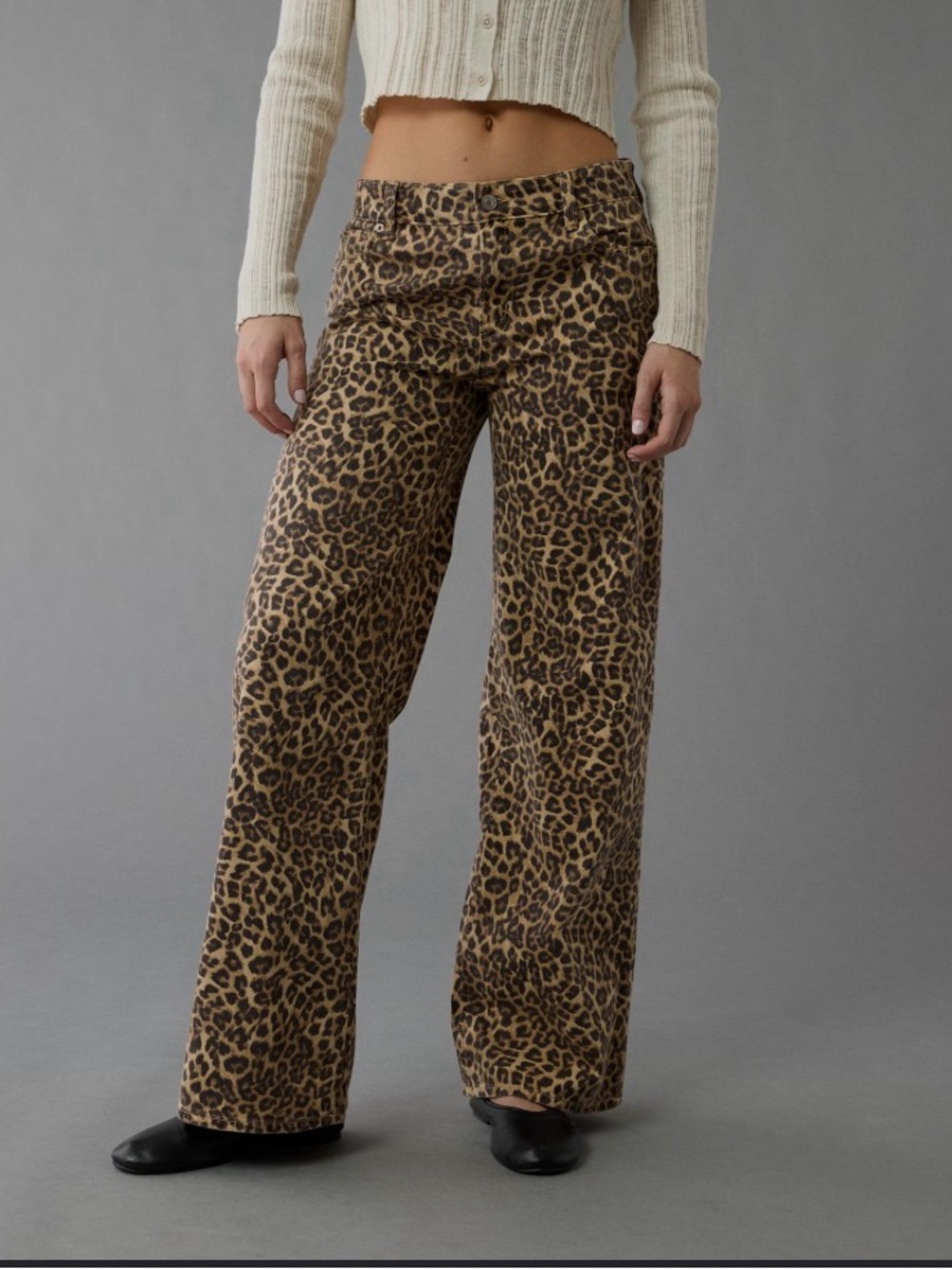 American Eagle low rise leopard Print Wide-Leg Pants